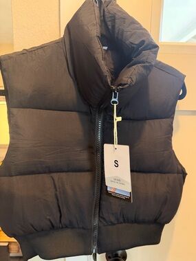 Black Puffer Vest with High Collar - Small